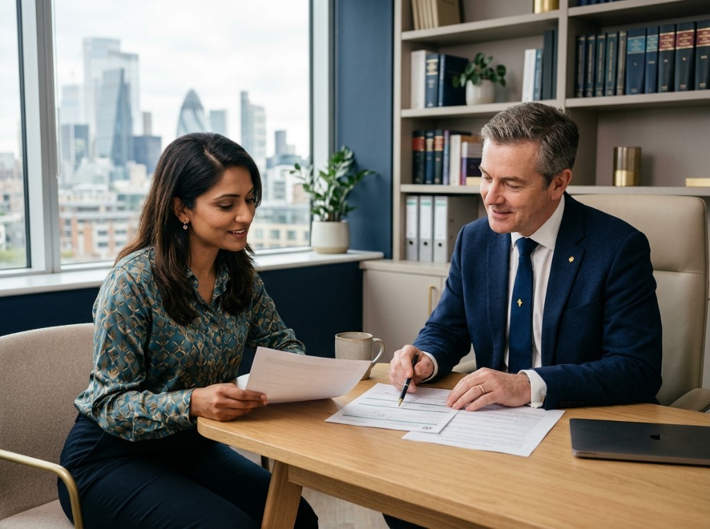Adriana Immigration Services Limited consultation — advisers reviewing documents together in a modern office